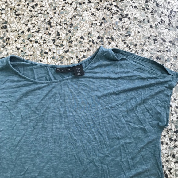 Tahari Teal Cold Shoulder Short Sleeve Blouse - Picture 2 of 4